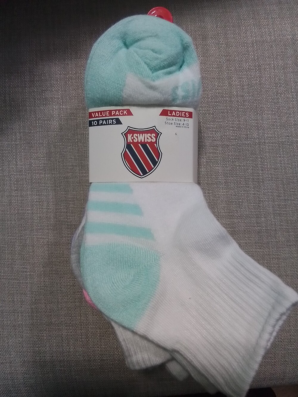K-Swiss Mint Green & White Ladies Ankle Socks - 10 Pair Value Pack